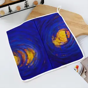 Centrifugal Blue Circles Attached Yellow Kitchen Dishcloths