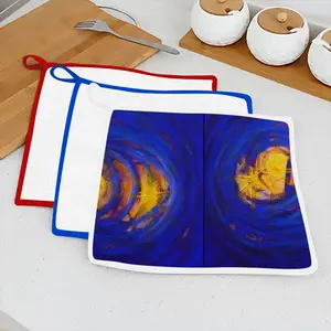 Centrifugal Blue Circles Attached Yellow Kitchen Dishcloths