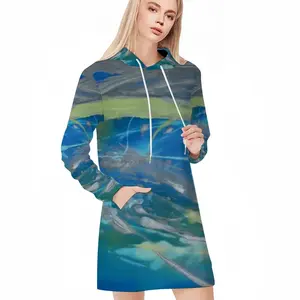 Women Lime Green Blue Hoodie Skirt