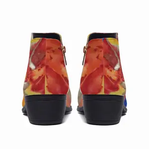 Men Flower Flame Zippers Heel Boots