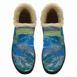 Men Lime Green Blue Snow Boots (Short Fur)