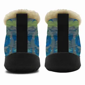 Men Lime Green Blue Snow Boots (Short Fur)