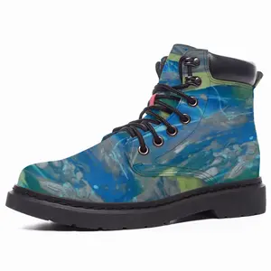 Men Lime Green Blue Mid Top Boots