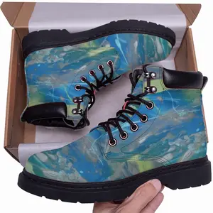 Men Lime Green Blue Mid Top Boots