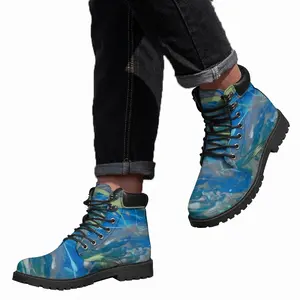 Men Lime Green Blue Mid Top Boots