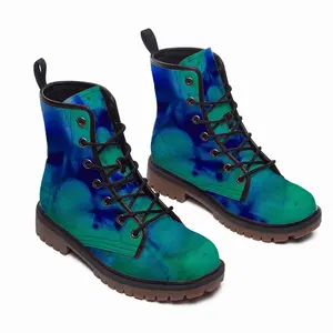 Men Liquid Blue Leather Work Boots