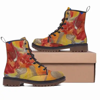 Men Flower Flame Leather Work Boots