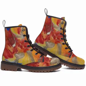 Men Flower Flame Leather Work Boots