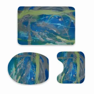 Lime Green Blue Three-piece Toilet Mat