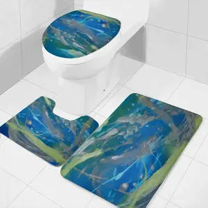 Lime Green Blue Three-piece Toilet Mat