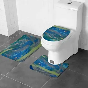 Lime Green Blue Three-piece Toilet Mat