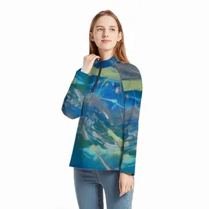 Women Lime Green Blue Crewneck Sweatshirt