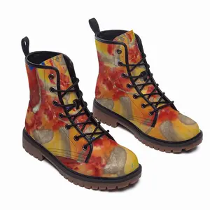 Men Flower Flame Leather Work Boots