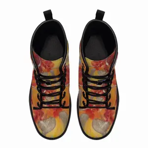 Men Flower Flame Leather Work Boots