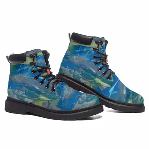 Men Lime Green Blue Mid Top Boots