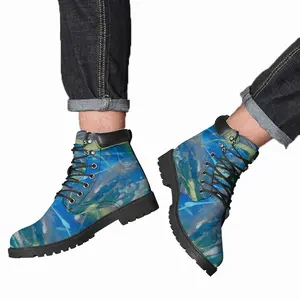 Men Lime Green Blue Mid Top Boots