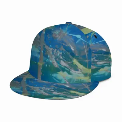 Lime Green Blue Full-width Flat Brim Hat