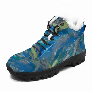 Men Lime Green Blue Hiking Climbing Shoes (Fur)