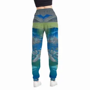 Women Lime Green Blue Casual Sports Pants