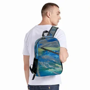 Lime Green Blue Casual Backpack Bag