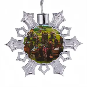 Jewish Market In The Shtetl Christmas Pendant (Transparent Snowflake)