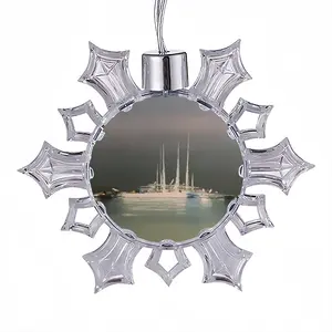 Sailboats In St Marie De La Mer Christmas Pendant (Transparent Snowflake)