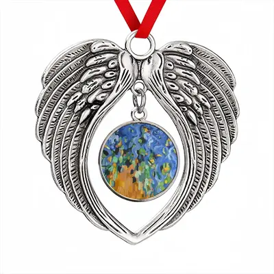 Blue Irises Christmas Wings Pendant