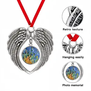 Blue Irises Christmas Wings Pendant