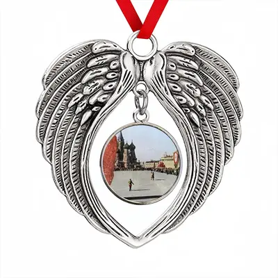 Lady In Red Square Christmas Wings Pendant