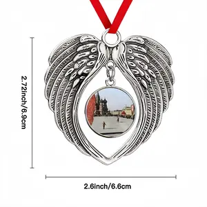 Lady In Red Square Christmas Wings Pendant