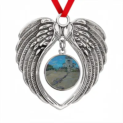 Old River Station In Syktyvkar Christmas Wings Pendant