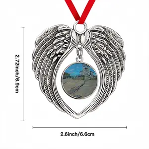 Old River Station In Syktyvkar Christmas Wings Pendant