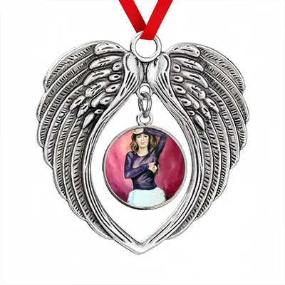 Pink Flamingo Christmas Wings Pendant