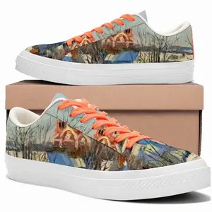 Men Winter Town With A Church Low Top Canvas Shoes