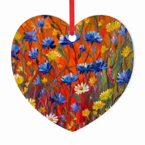 Cornflowers In The Meadow 20X16 Hand Painted Heart Shaped Pendant (Aluminum)