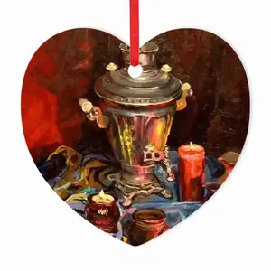 Still Life With Samovar And Candles Heart Shaped Pendant (Aluminum)