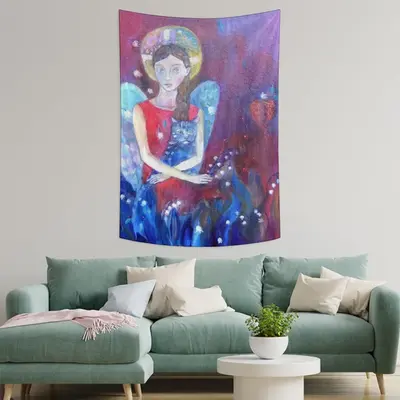 Angel With Cat Wall Tapestry (Multi-Size, Vertical)