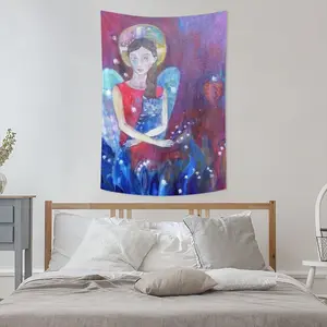 Angel With Cat Wall Tapestry (Multi-Size, Vertical)