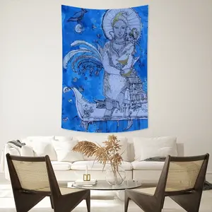 Drawing Ink - Blue Diva Wall Tapestry (Multi-Size, Vertical)