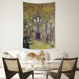 Barcelona On A Rainy Night Wall Tapestry (Multi-Size, Vertical)