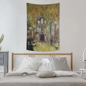 Barcelona On A Rainy Night Wall Tapestry (Multi-Size, Vertical)