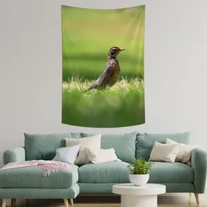 Bird In High Park Grass Wall Tapestry (Multi-Size, Vertical)