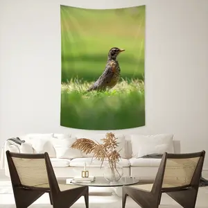 Bird In High Park Grass Wall Tapestry (Multi-Size, Vertical)