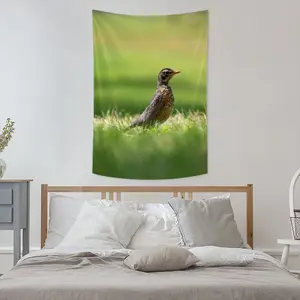 Bird In High Park Grass Wall Tapestry (Multi-Size, Vertical)