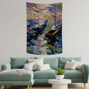 Sailboats At The Sunset Wall Tapestry (Multi-Size, Vertical)