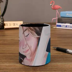 A Girl With A Goose Pen Holder (Round)