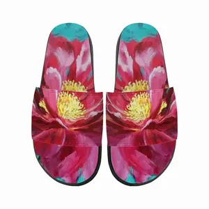 Men Bright Pink Peony Flower Acrylic Slip On Slippers