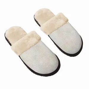 Men White On Gold Fuzzy Slippers