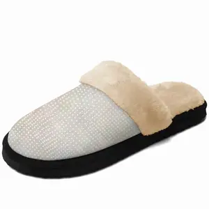 Men White On Gold Fuzzy Slippers