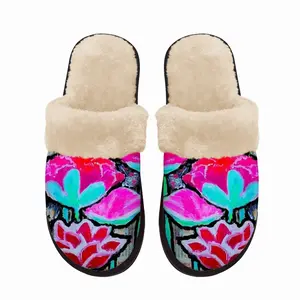 Men Pink Tulips Fuzzy Slippers